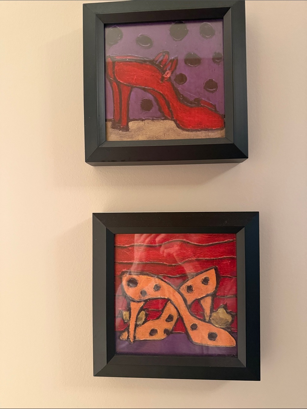 Framed Pop Art High Heel Prints - Red & Purple